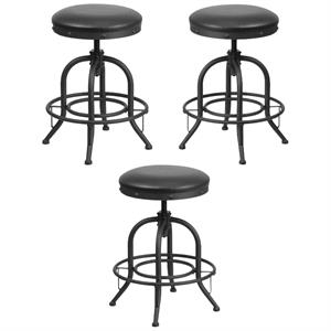Home Square 24&quot Swivel Lift Leather Seat Counter Stool in Black - Set of 3