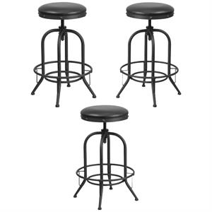Home Square 30&quot Barstool With Swivel Lift Leather Seat In Black - Set of 3
