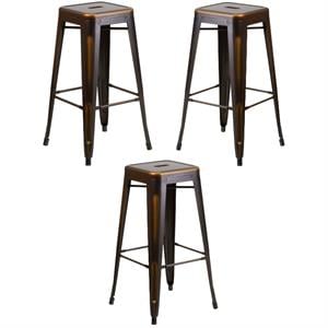 Home Square 30&quot Metal Backless Bar Stool in Distressed Copper - Set of 3