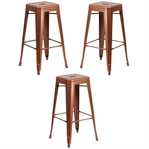 Home Square 30&quot Metal Backless Bar Stool in Copper - Set of 3