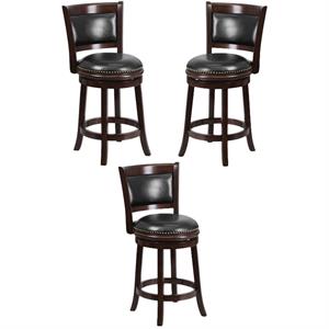 Home Square 24&quot Leather Counter Stool in Black & Cappuccino - Set of 3