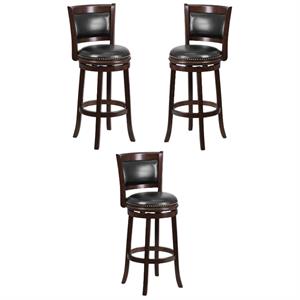 Home Square 29&quot Leather Bar Stool in Black and Cappuccino Finish - Set of 3