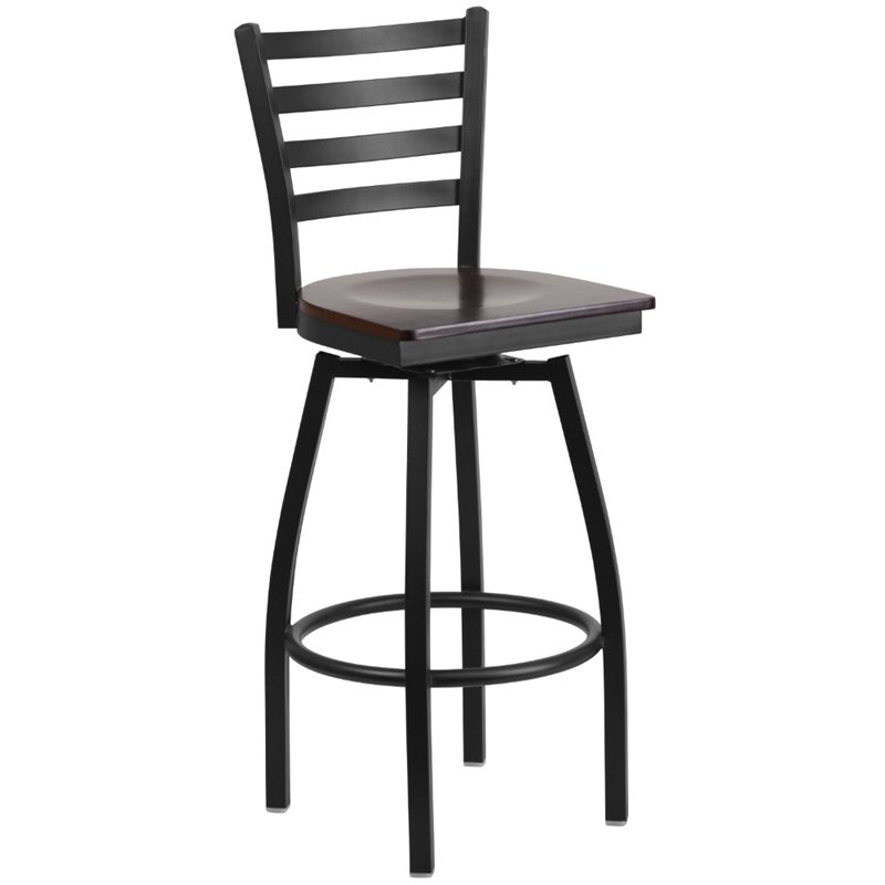 Home Square Metal Restaurant Bar Stool in Black and Walnut Finish - Set of 3