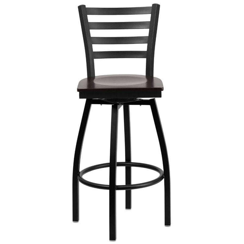 Home Square Metal Restaurant Bar Stool in Black and Walnut Finish - Set of 3