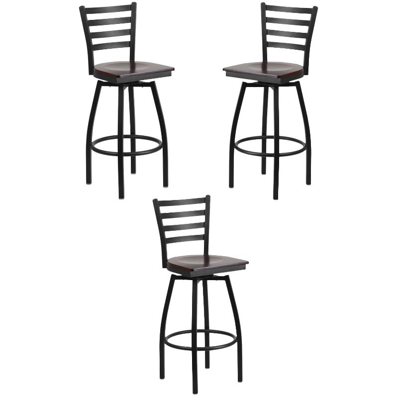Home Square Metal Restaurant Bar Stool in Black and Walnut Finish - Set of 3