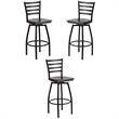 Home Square Metal Restaurant Bar Stool in Black and Walnut Finish - Set of 3