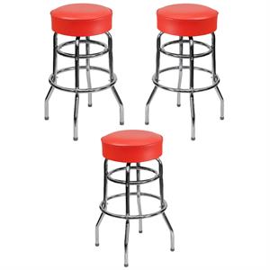 Home Square 30.25&quot Metal Restaurant Bar Stool in Red - Set of 3