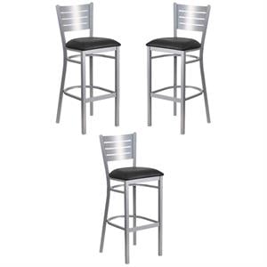 Home Square Vinyl Upholstered Bar Stool in Black and Silver - Set of 3