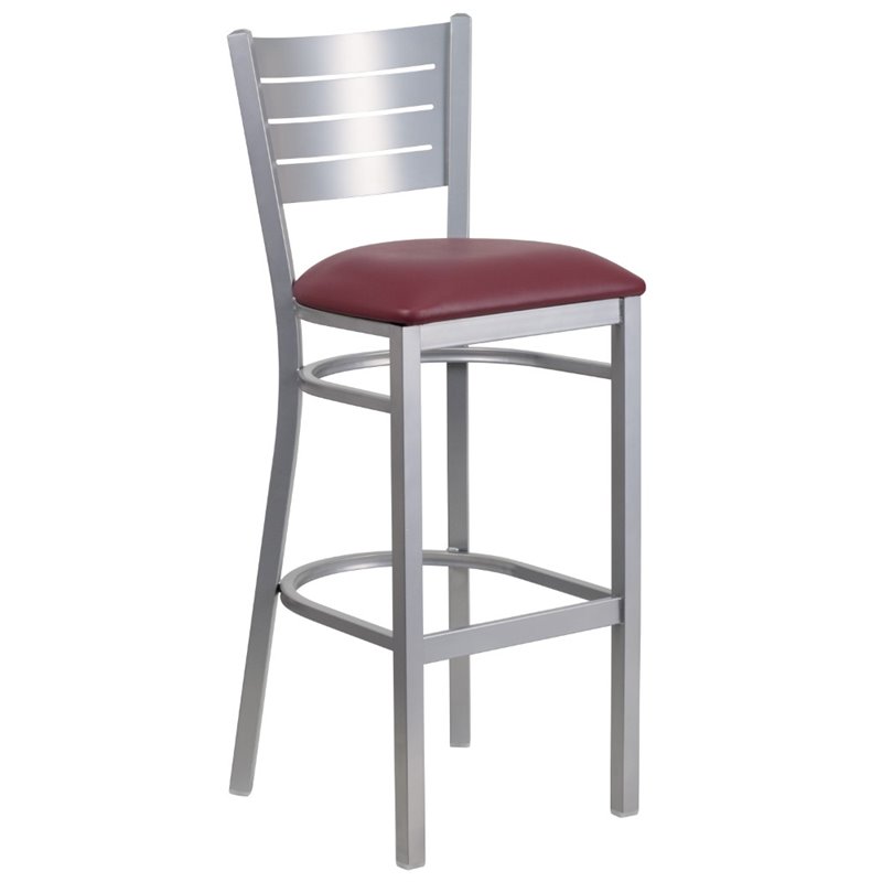 Home Square Bar Stool in Burgundy and Silver Finish - Set of 3