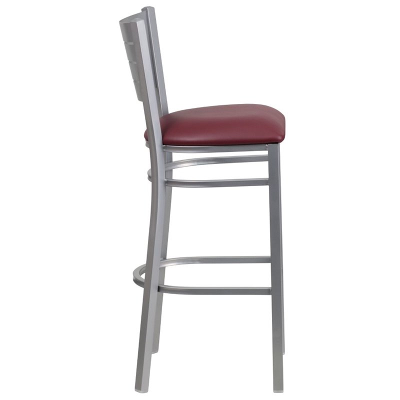 Home Square Bar Stool in Burgundy and Silver Finish - Set of 3