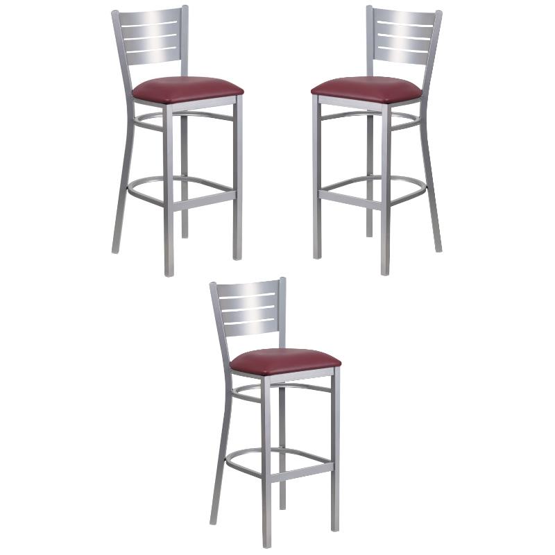 Home Square Bar Stool in Burgundy and Silver Finish - Set of 3