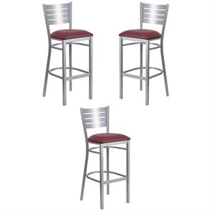 Home Square Bar Stool in Burgundy and Silver Finish - Set of 3