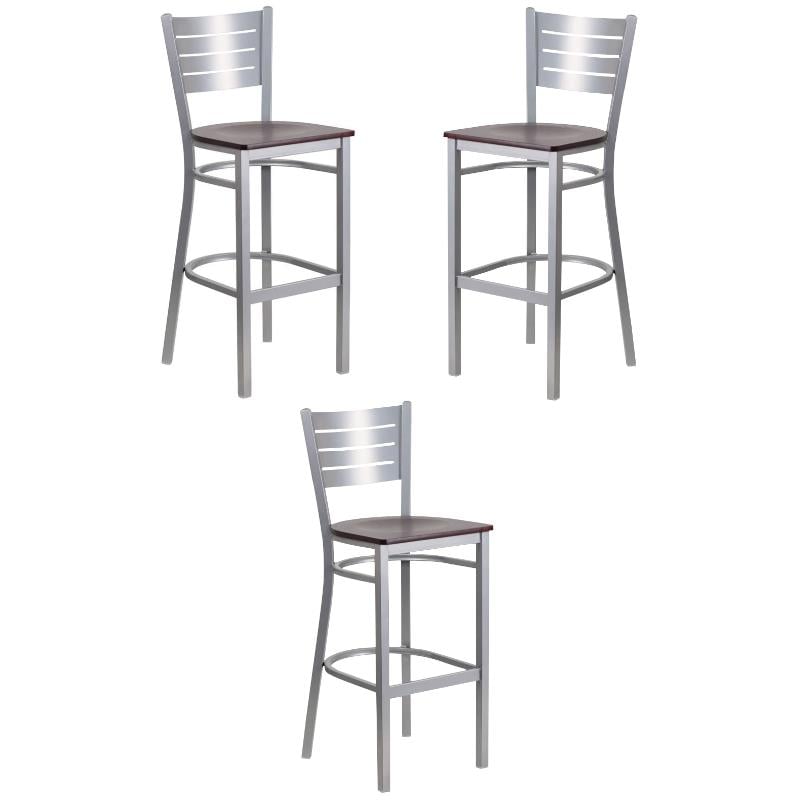Home Square Bar Stool in Mahogany and Silver Finish - Set of 3
