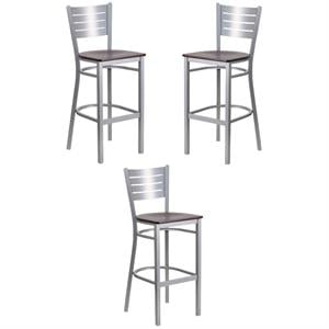 Home Square Bar Stool in Mahogany and Silver Finish - Set of 3