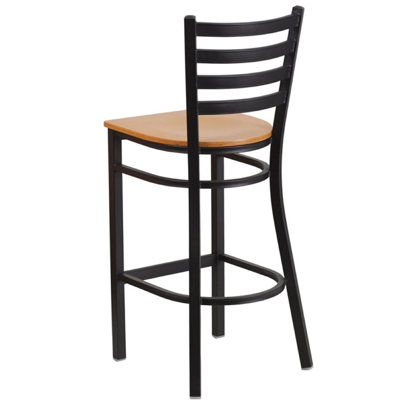 Home Square Metal Restaurant Bar Stool in Black & Natural - Set of 3