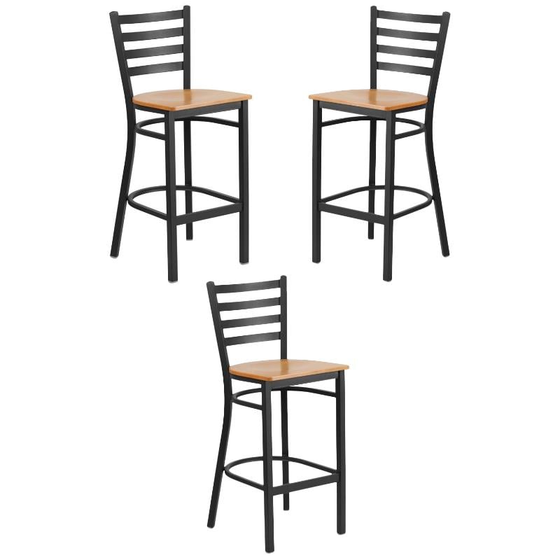 Home Square Metal Restaurant Bar Stool in Black & Natural - Set of 3