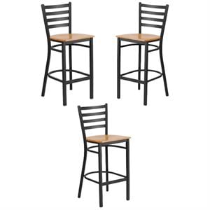 Home Square Metal Restaurant Bar Stool in Black & Natural - Set of 3