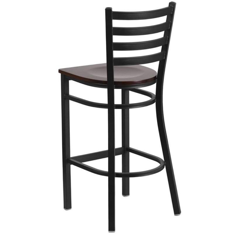 Home Square Metal Restaurant Bar Stool in Black & Walnut - Set of 3