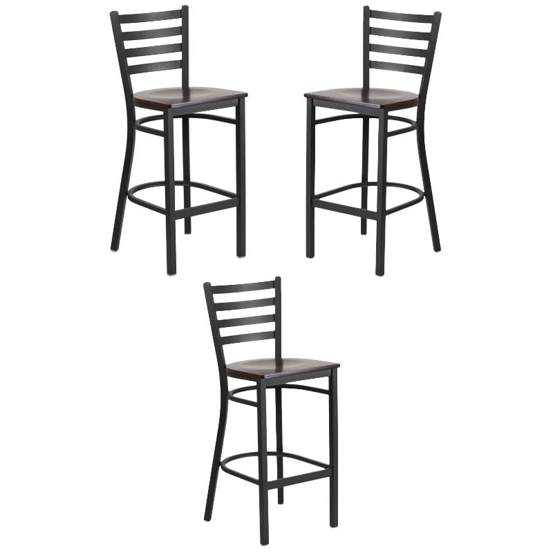 Home Square Metal Restaurant Bar Stool in Black & Walnut - Set of 3