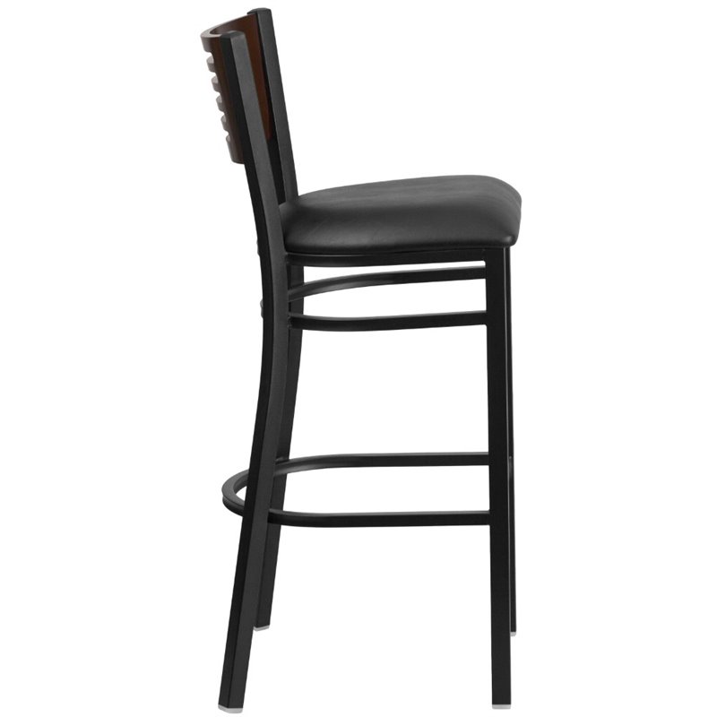Home Square Restaurant Bar Stool in Black and Walnut - Set of 3