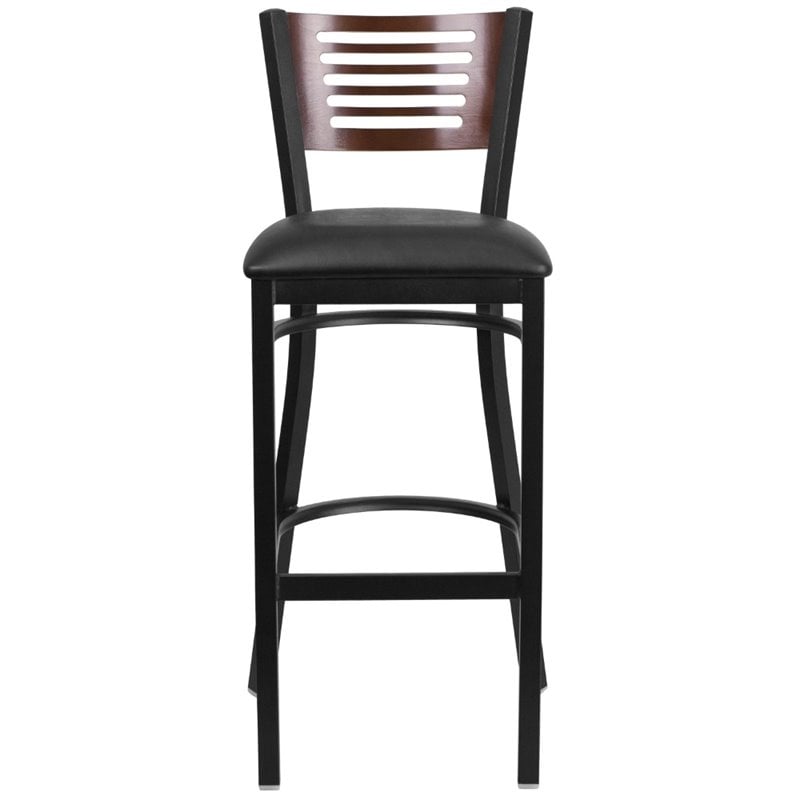Home Square Restaurant Bar Stool in Black and Walnut - Set of 3