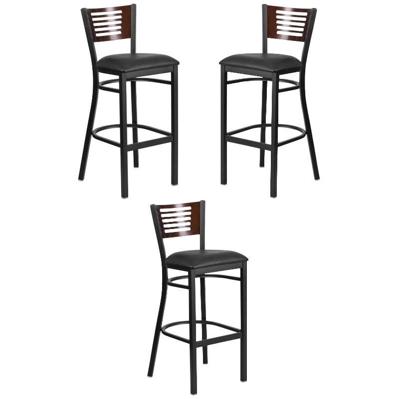 Home Square Restaurant Bar Stool in Black and Walnut - Set of 3