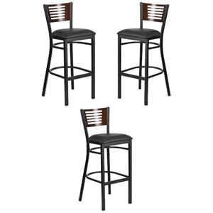 Home Square Restaurant Bar Stool in Black and Walnut - Set of 3