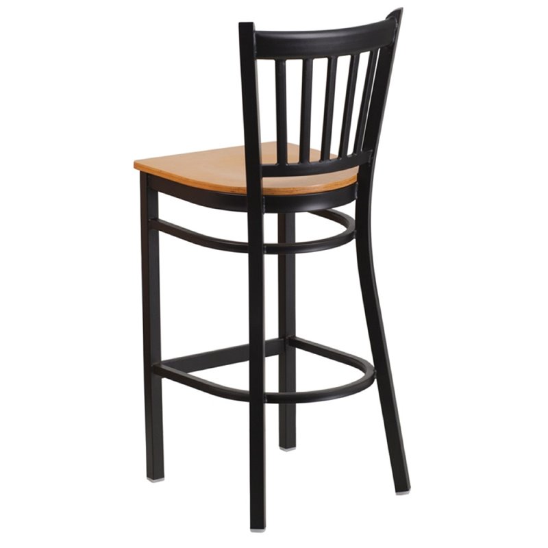 Home Square Metal Restaurant Bar Stool in Black and Natural Finish - Set of 3