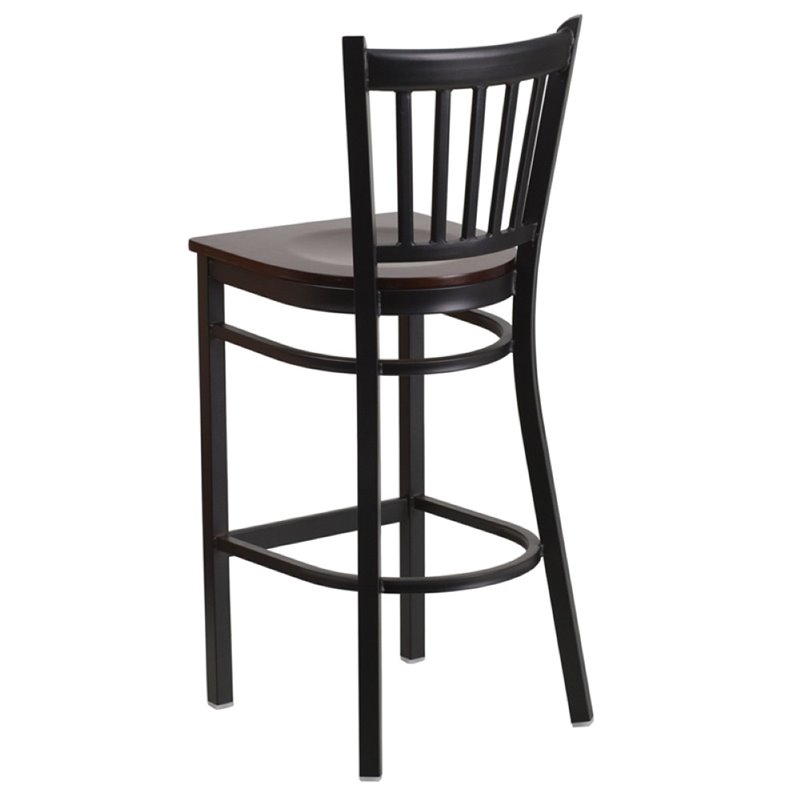 Home Square Metal Restaurant Bar Stool in Black & Walnut Finish - Set of 3