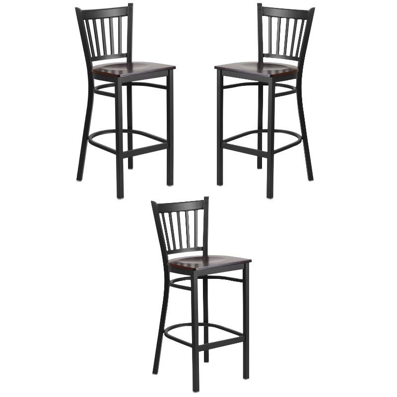 Home Square Metal Restaurant Bar Stool in Black & Walnut Finish - Set of 3