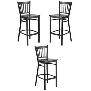 Home Square Metal Restaurant Bar Stool in Black & Walnut Finish - Set of 3