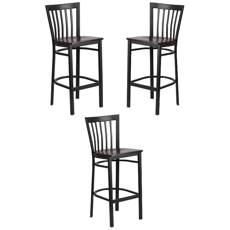 Home Square Restaurant Bar Stool in Black and Walnut Finish - Set of 3