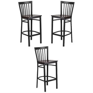 Home Square Restaurant Bar Stool in Black and Walnut Finish - Set of 3