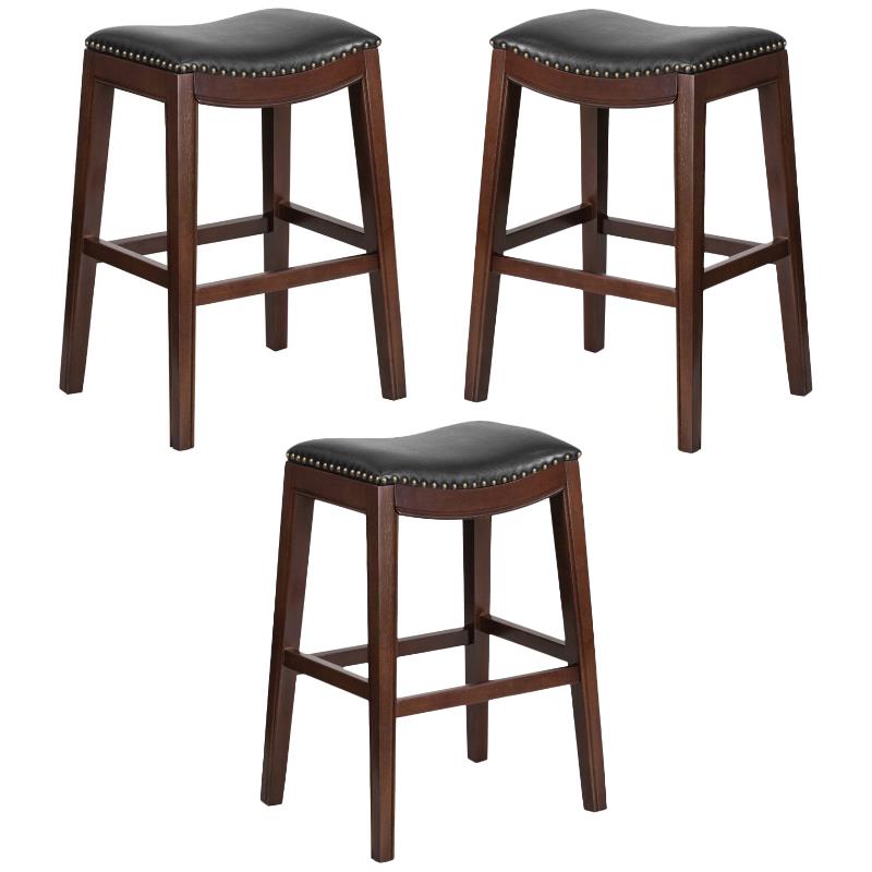 Home Square Backless Cappuccino Wood Bar Stool in Black - Set of 3