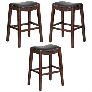 Home Square Backless Cappuccino Wood Bar Stool in Black - Set of 3