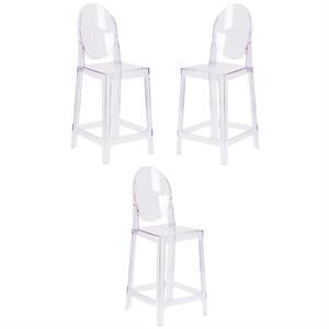 Home Square 25&quot Oval Back Ghost Counter Stool in Transparent Crystal - Set of 3