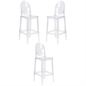 Home Square 30&quot Oval Back Ghost Bar Stool in Transparent Crystal - Set of 3