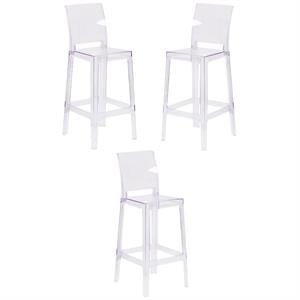 Home Square 30&quot Square Back Ghost Bar Stool in Transparent Crystal - Set of 3