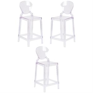 Home Square 25&quot Tear Back Ghost Counter Stool in Transparent Crystal - Set of 3