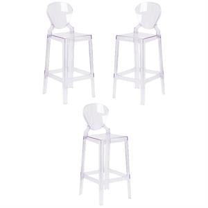 Home Square 30&quot Tear Back Ghost Bar Stool in Transparent Crystal - Set of 3