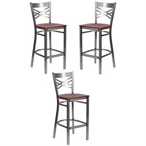 Home Square 29&quot X Back Wood Bar Stool in Cherry Finish - Set of 3