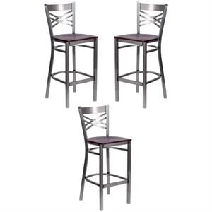 Home Square 29&quot Wood Bar Stool in Mahogany Finish - Set of 3