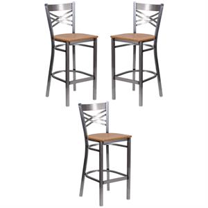 Home Square 29&quot X Back Wood Bar Stool in Natural Finish - Set of 3