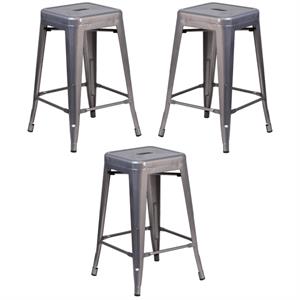 Home Square 24&quot Backless Metal Counter Stool in Gray Finish- Set of 3