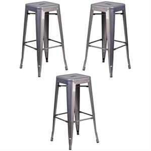 Home Square 30&quot Backless Metal Bar Stool in Gray Finish - Set of 3