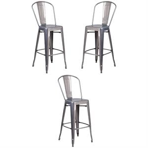 Home Square 30&quot Curved Slat Back Metal Bar Stool in Gray - Set of 3