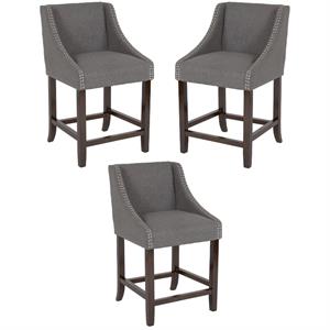 Home Square Carmel 24&quot Upholstered Counter Stool in Dark Gray - Set of 3