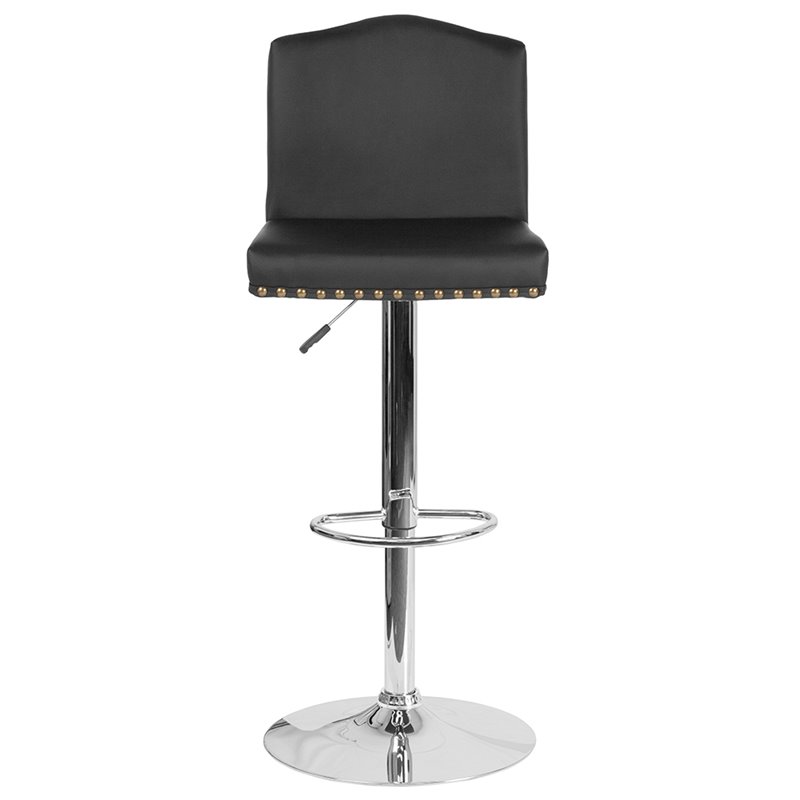 Home Square Bellagio Leather Adjustable Bar Stool in Black - Set of 3
