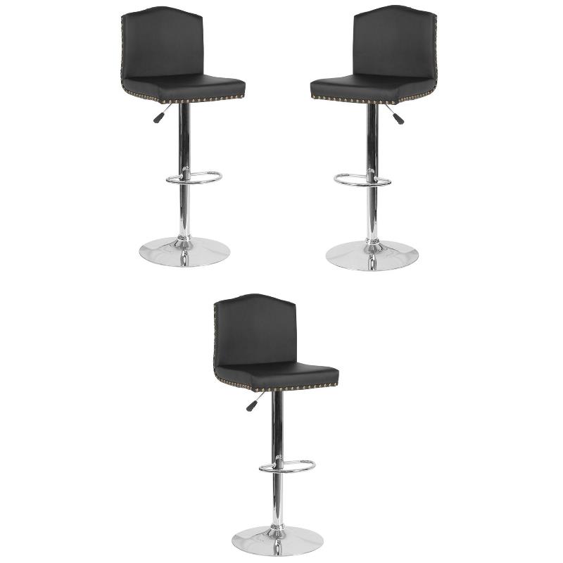 Home Square Bellagio Leather Adjustable Bar Stool in Black - Set of 3