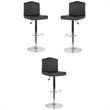 Home Square Bellagio Leather Adjustable Bar Stool in Black - Set of 3
